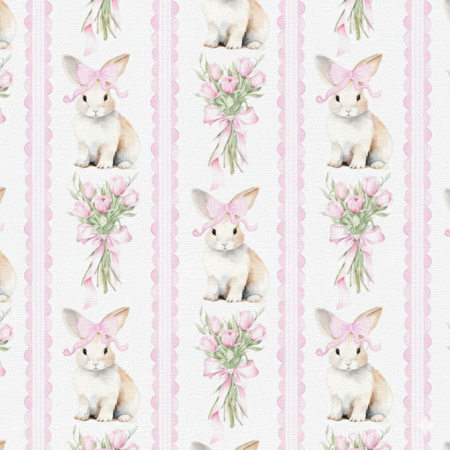 Popeline Páscoa Coelhinho com Flores – Branco
