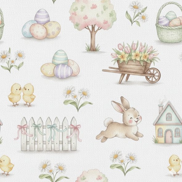 Popeline Páscoa Coelhinho e Ovos – Branco