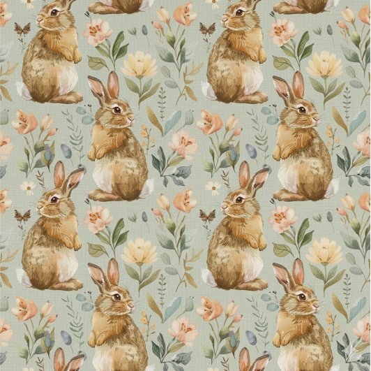 Popeline Páscoa Coelho e Flores – Bege
