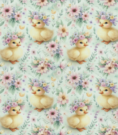 Popeline Páscoa Patinhos e Flores – Branco