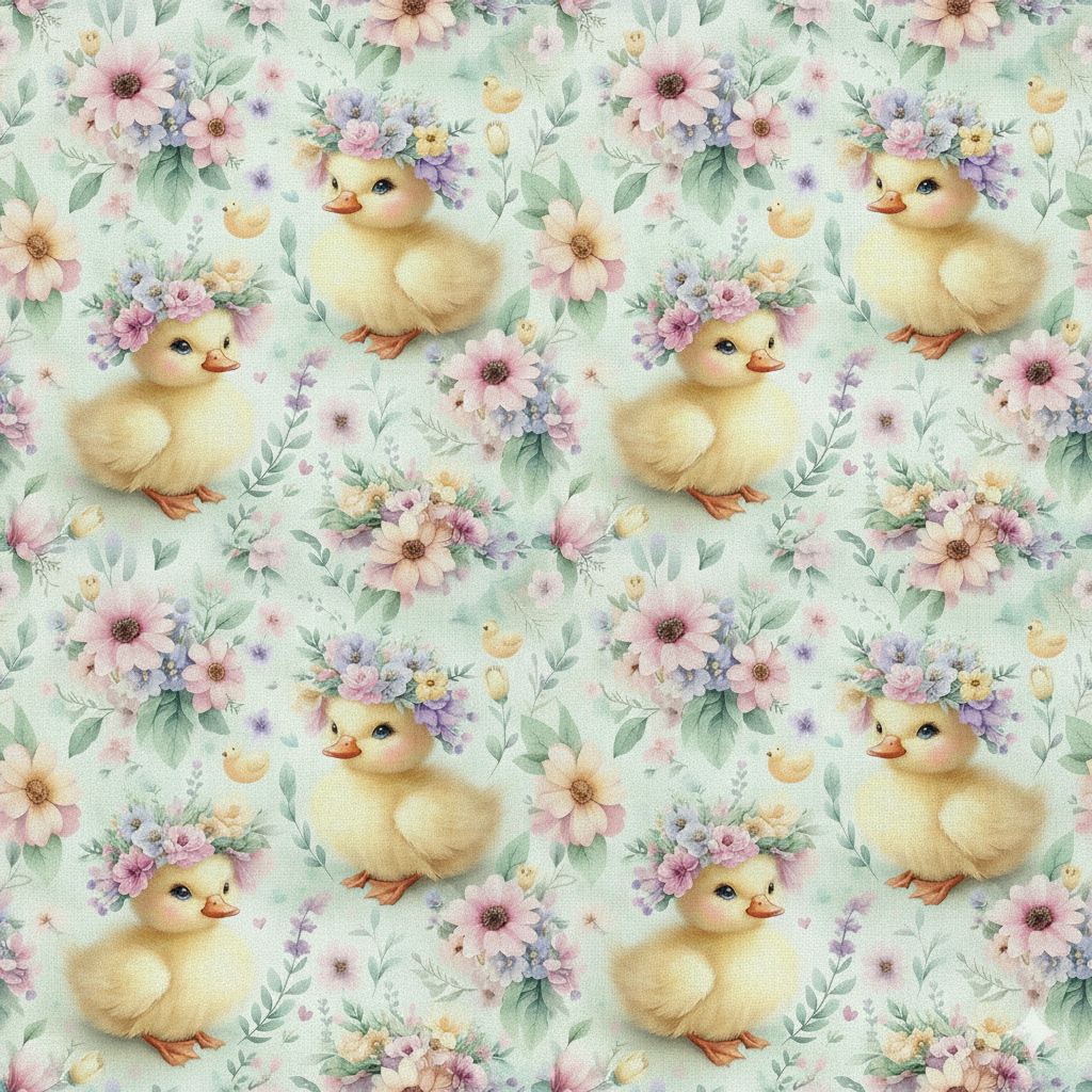 Popeline Páscoa Patinhos e Flores – Branco