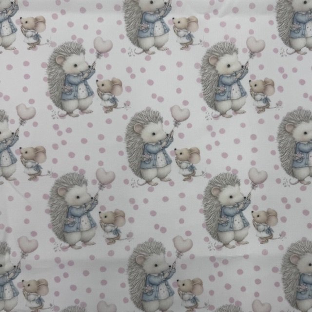 Popeline Pintas Ouriço e Ratinho – Rosa