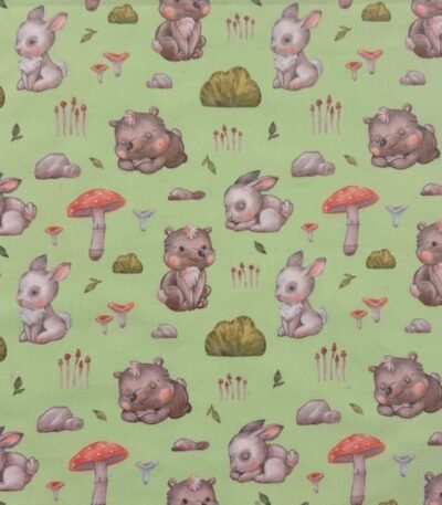 Popeline Rabbit and Bear – Verde Menta