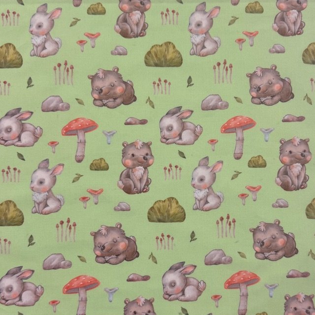 Popeline Rabbit and Bear – Verde Menta