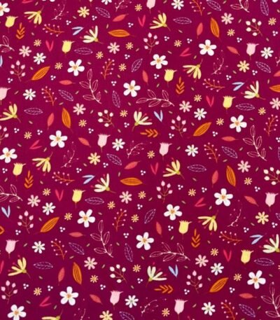 Popeline Resinada Flowers – Cereja