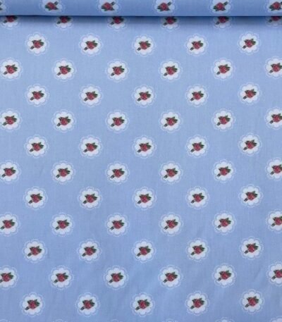 Popeline Small Roses – Azul Claro