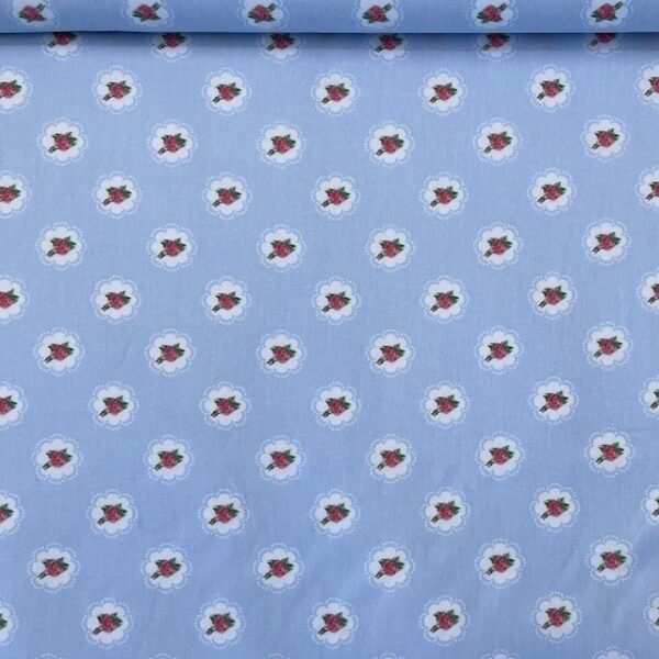 Popeline Small Roses – Azul Claro