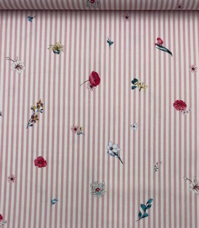 Popeline Stripes Flowers – Rosa