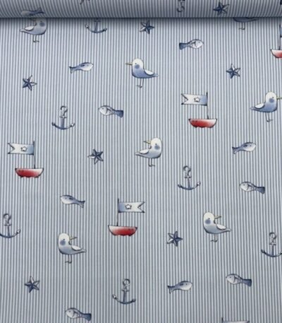 Popeline Stripes Marine – Azul Claro
