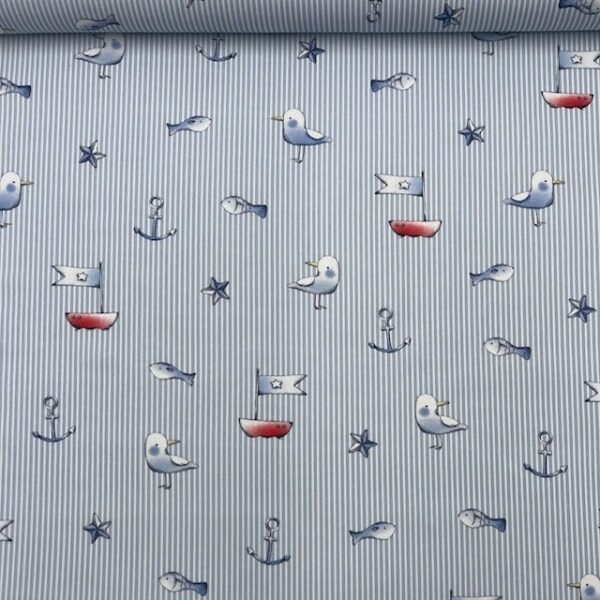 Popeline Stripes Marine – Azul Claro