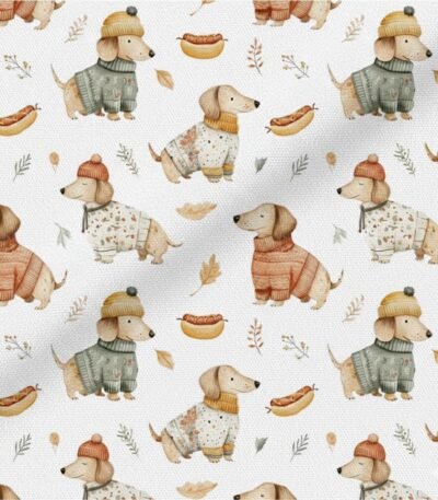Popeline Animais Cãozinho e Hot Dogs – Branco