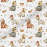 Popeline Animais Cãozinho e Hot Dogs - Branco