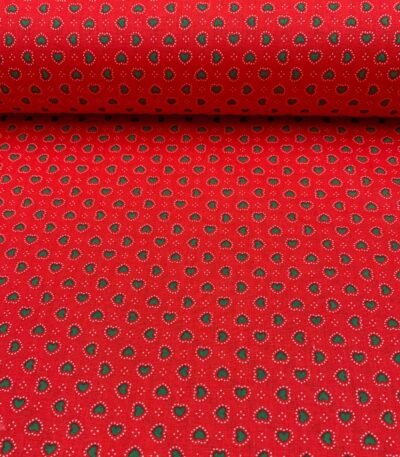 Popeline Corações – Vermelho/Verde