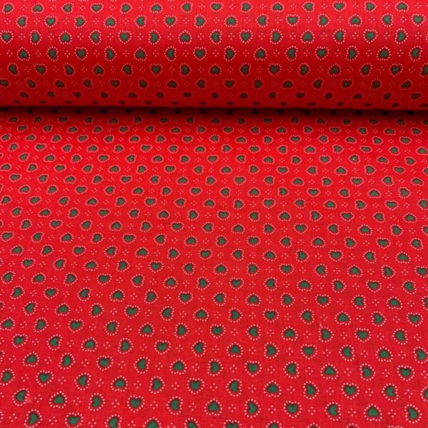 Popeline Corações – Vermelho/Verde