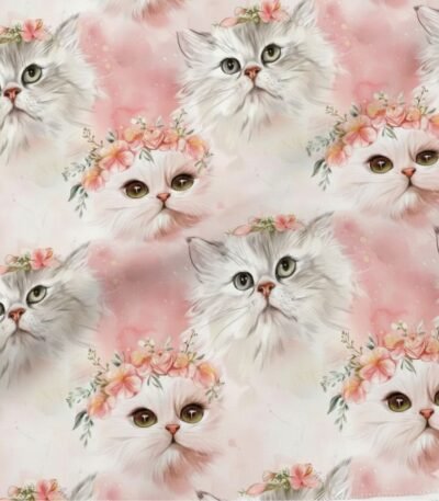 Popeline Animais Gatinho c/ Coroa – Rosa