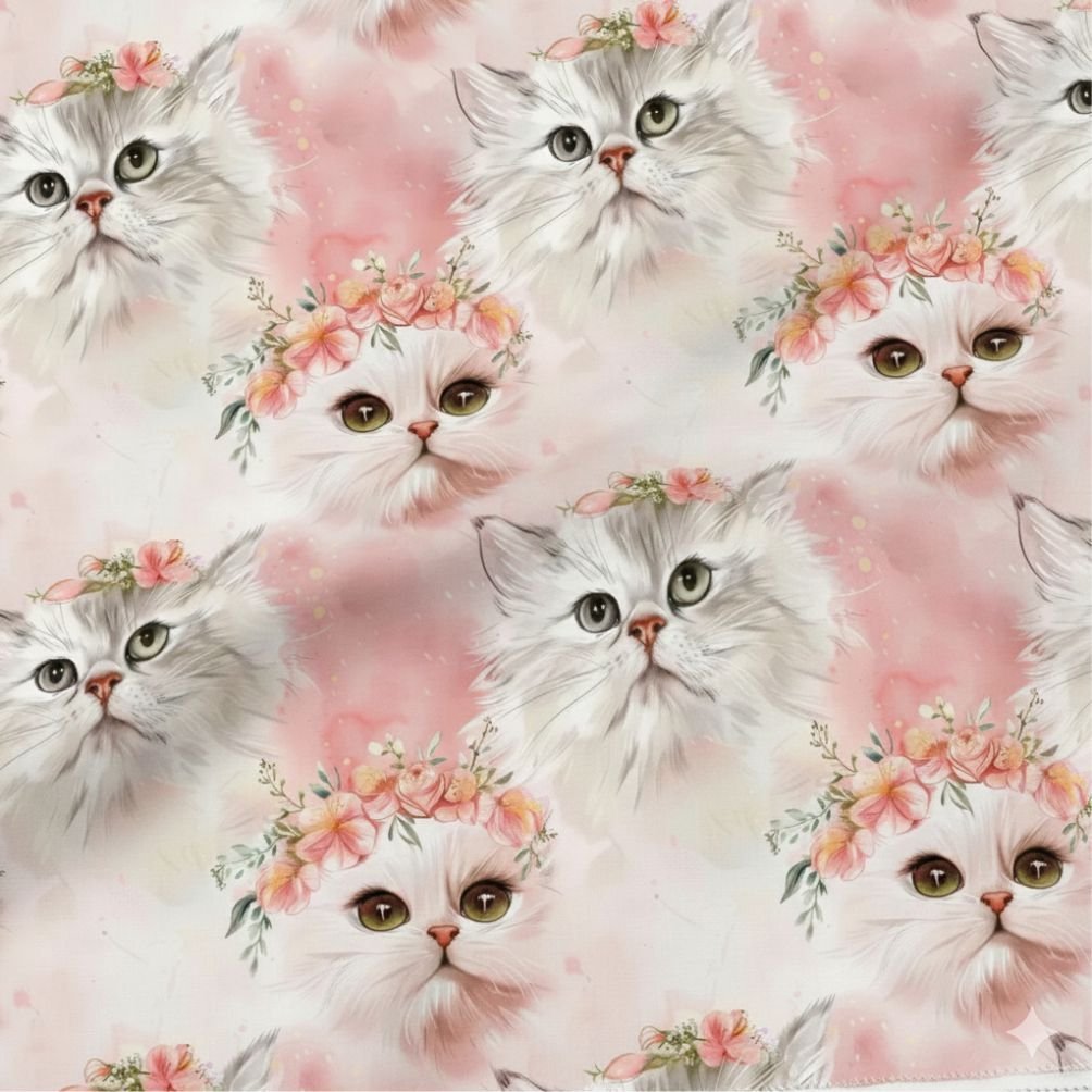 Popeline Animais Gatinho c/ Coroa – Rosa