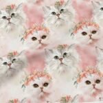 Popeline Animais Gatinho c/ Coroa - Rosa