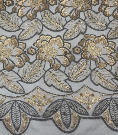 Renda Sequin – Fundo Preto c/ Dourado