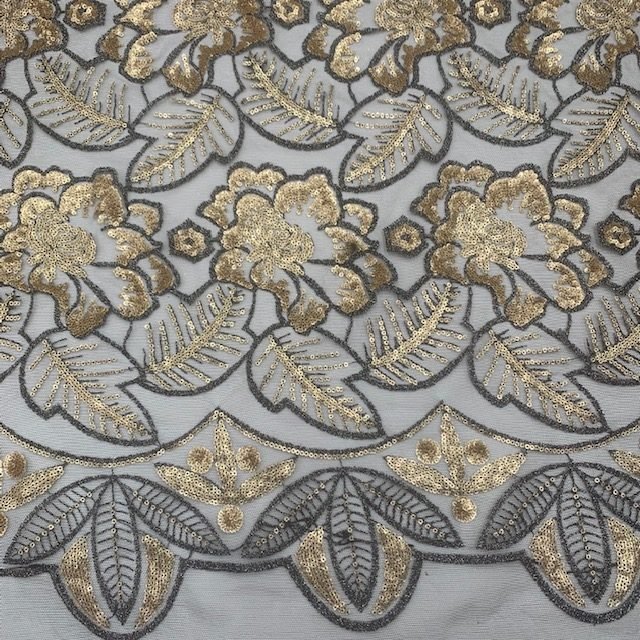 Renda Sequin – Fundo Preto c/ Dourado