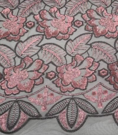 Renda Sequin – Fundo Preto c/ Rosa