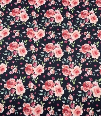 Seda Crepe – Floral – Preto