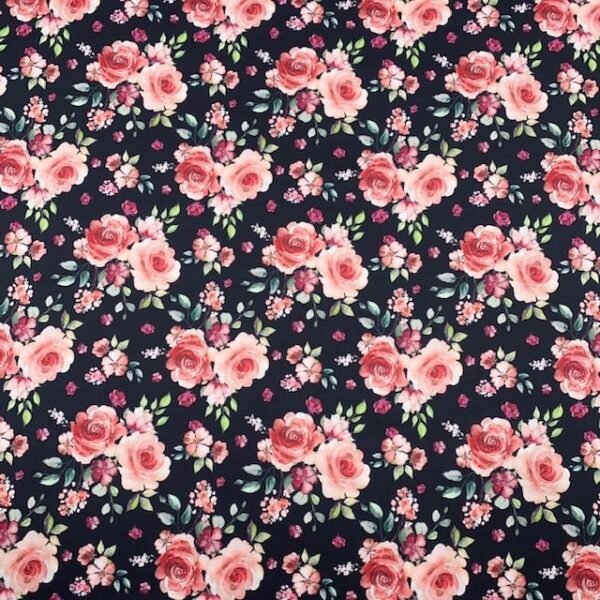 Seda Crepe – Floral – Preto