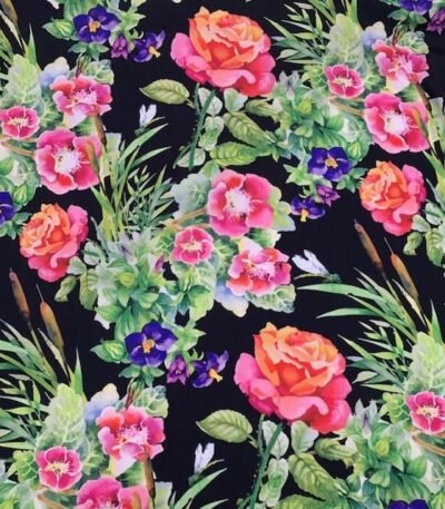 Seda – Floral – Preto