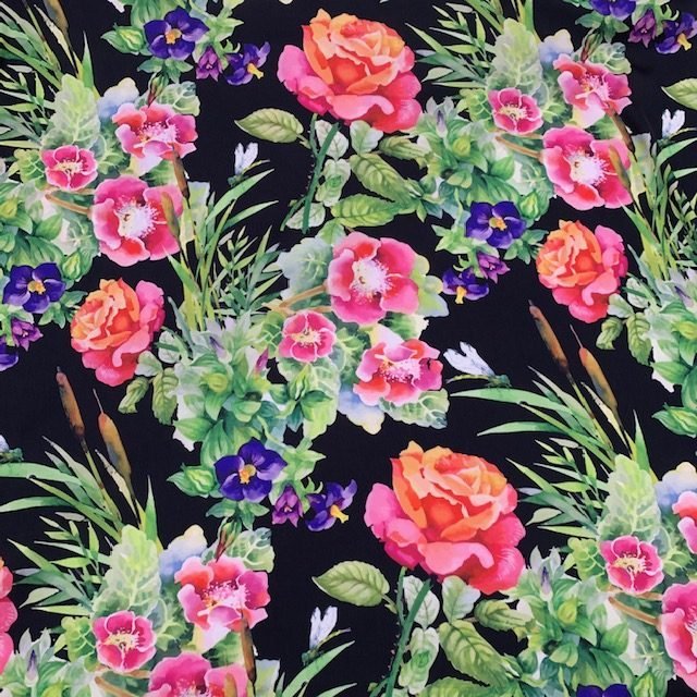 Seda – Floral – Preto