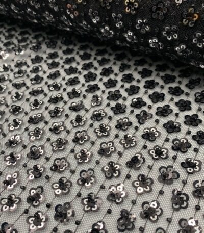 Renda Sequin Flower – Preto