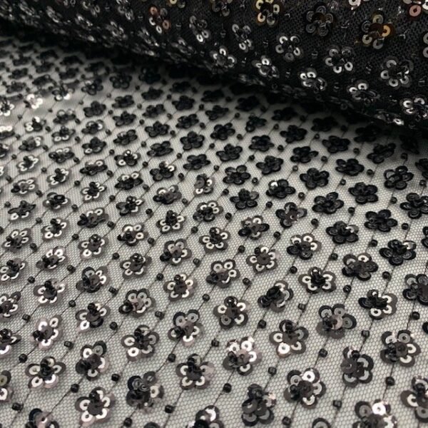 Renda Sequin Flower – Preto