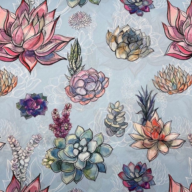 Seda Twill Floral – Azul