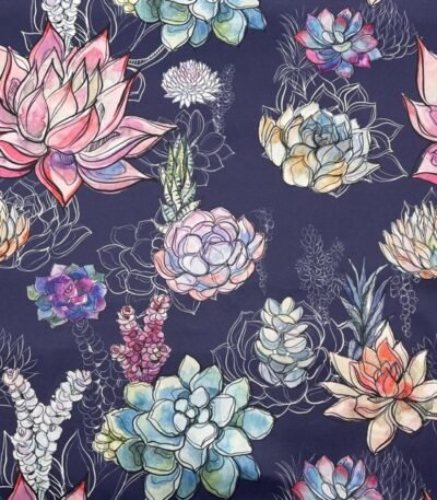 Seda Twill Floral – Azul Marinho