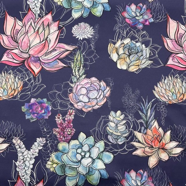 Seda Twill Floral – Azul Marinho