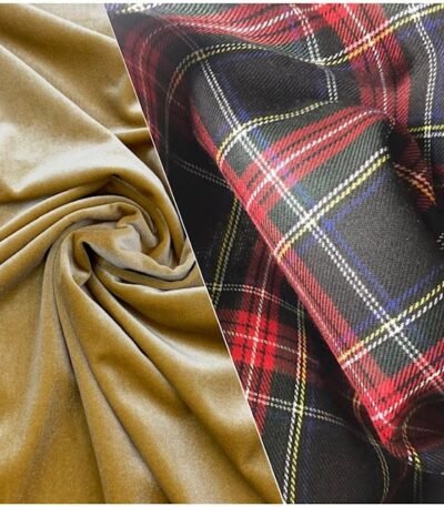Tartan Azul + Veludo Amarelo