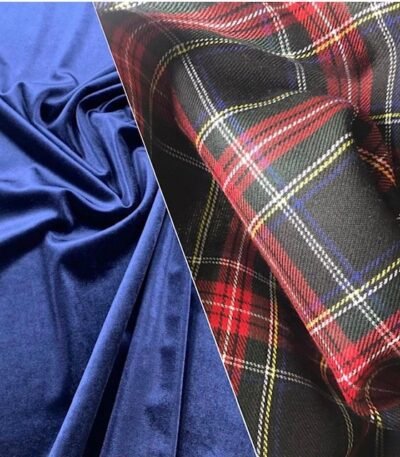 Tartan Azul + Veludo Azul Marinho