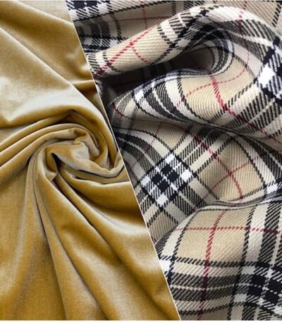 Tartan Bege + Veludo Amarelo