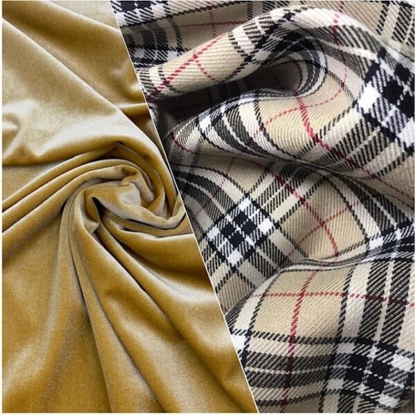 Tartan Bege + Veludo Amarelo