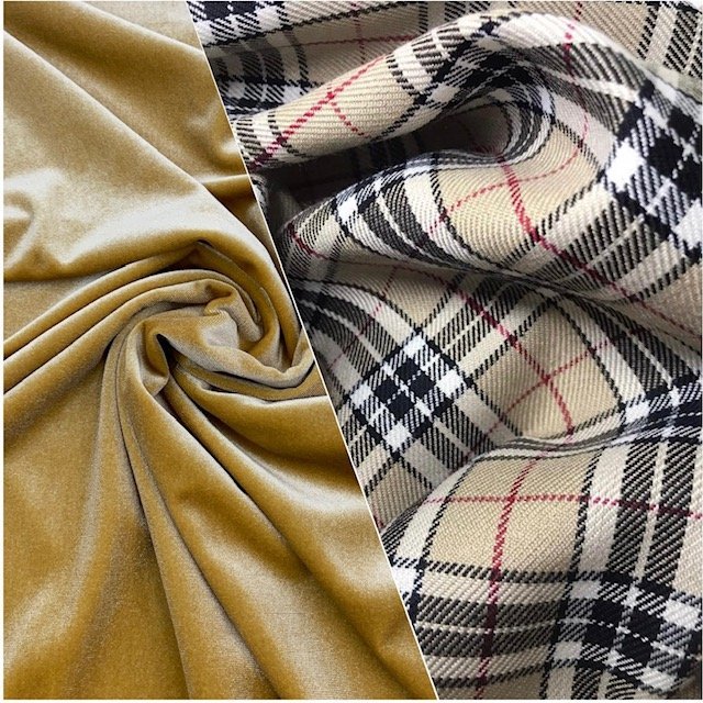Tartan Bege + Veludo Amarelo