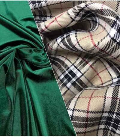 Tartan Bege + Veludo Verde