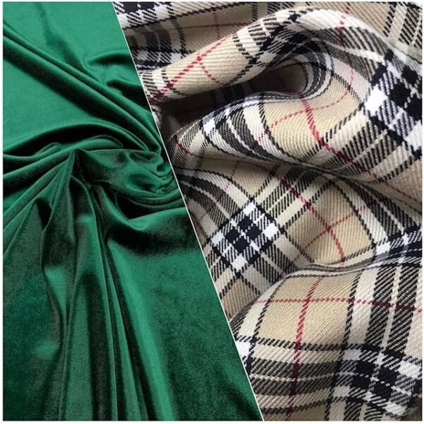Tartan Bege + Veludo Verde
