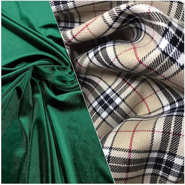 Tartan Bege + Veludo Verde
