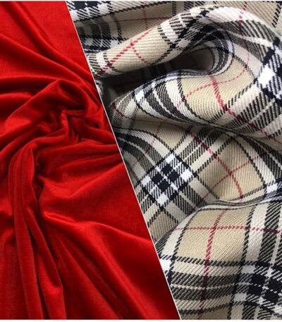 Tartan Bege + Veludo Vermelho