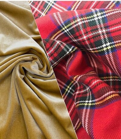 Tartan Vermelho + Veludo Amarelo