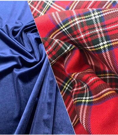 Tartan Vermelho + Veludo Azul Marinho