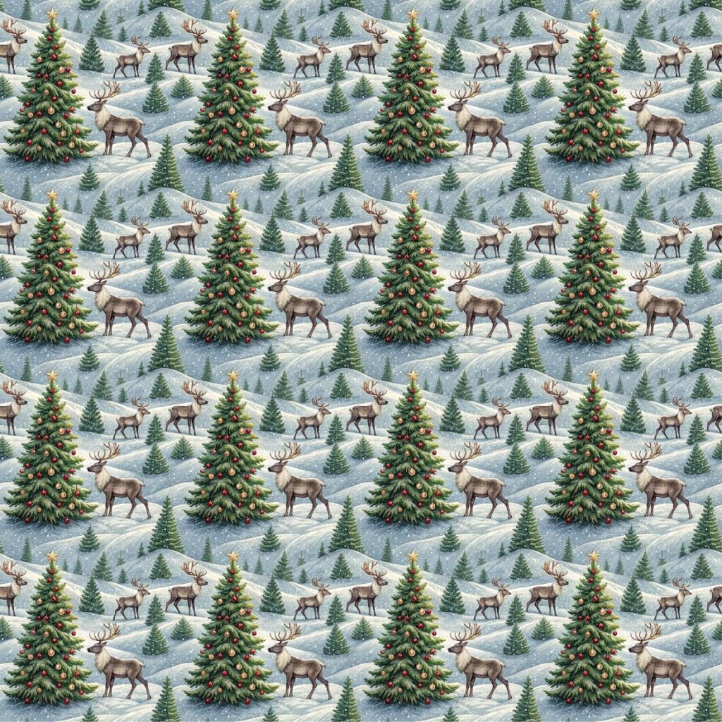 Tecido Decoração Policanvas Renas Árvores de Natal
