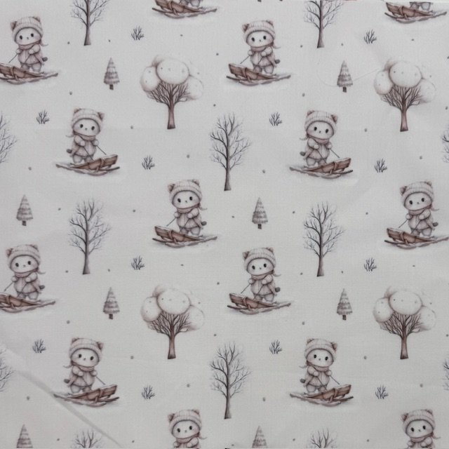Tecido Popeline Ursinho na Neve