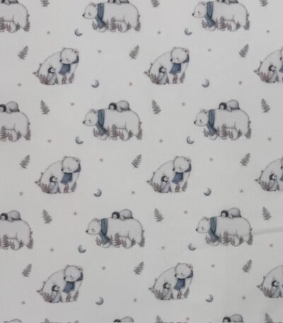 Tecido Popeline Urso e Pinguin – Branco