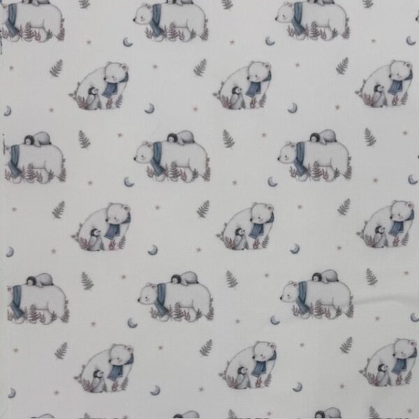 Tecido Popeline Urso e Pinguin – Branco