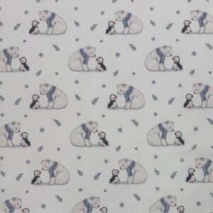 Tecido Popeline Urso e Pinguin – Branco