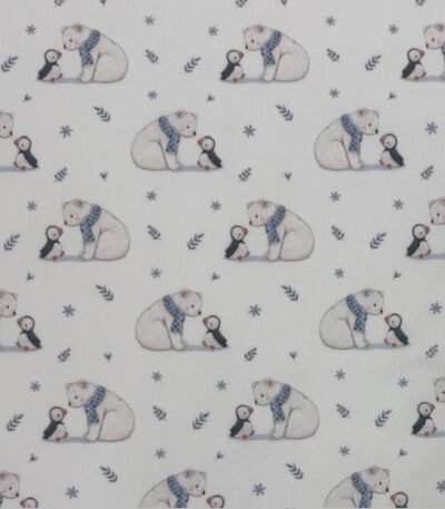 Tecido Popeline Urso e Pinguin – Branco